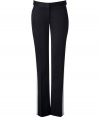 Luxurious pants made ​.​.of fine black wool stretch - Fashionable color block look: white stripes down the outsides of the leg - In the new elegant silhouette, with straight legs and figure-flattering creases - Moderately high rise - A classic AND fashionable look that works great for the office, leisure and evening - Looks mature, serious and dressed up - A great basic to wear with blouses, tops, cardigans