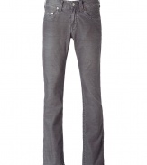 Bobby straight leg pants made ​.​.from a soft cotton blend - Cool grey corduroy - Straight cut, relaxed fit, slightly wider leg - 5 pocket cut with button closure - Signature stitching on both back hip pockets - From the L.A. star jeans label True Religion - Wear with a plaid shirt and n.d.c. boots