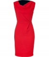 Add a high style kick to your cocktail-ready look with this ultra-chic colorblock dress from London It designer Roksanda Ilincic - Draped cowl neckline, sleeveless, fitted silhouette, pleat detail at front and back waistline - Contrasting navy at back bodice, exposed side zip closure -Wear with sky-high platform pumps and a statement bag