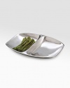 A sleek, utterly modern serving piece crafted in smooth metal allow with sloping lines and a divided compartment ideal for complementary hors d'oeuvres. Metal 15W X 2H X 11D Imported 