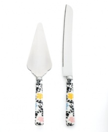 Elegance is easy with the Geneva cake knife and server from Martha Stewart Collection. Floral-patterned handles with colored accents and an antique feel make any dessert look especially irresistible.