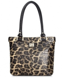 Call of the wild. Opt for an exotic look everyday with this chic snakeskin-embossed tote from AK Anne Klein. With posh leopard-print and shining hardware, it's ideal for your urban-jungle attire.