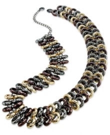 Be in the loop. This chic strand necklace from Alfani boasts layers of circular pendants in alluring shades. Crafted in chocolate, gold and hematite tone mixed metal. Approximate length: 17 inches + 3-inch extender.