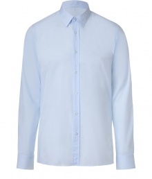 Polished, streamlined staples anchor any wardrobe, and Hugos light blue cotton dress shirt should be considered a must - Classically slim, straight cut - Small collar, full button placket and long, cuffed sleeves - Decorative seams, hem hangs slightly longer in the back - Versatile and elegant, the perfect compliment to suit trousers and a blazer or an easy way to dress up jeans and a leather jacket