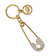 Put a cute spin on your glamorous new season look with Juicy Coutures embellished safety pink key fob - Logo charm, white crystal embellished safety pin, gold-toned brass - Perfect for adding a playful twist to your accessories collection