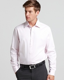 An alluring satin stripe dress shirt from Michael Kors in a classic fit for polished workdays.