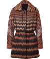 The ultimate fall must-have, this patterned knit coat will elevate any cold weather look - Spread collar, front button placket, long sleeves, belted waist, patch pockets, all-over classic Missoni patterned knit - Wear with skinny jeans, a silk blouse, and platform pumps