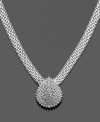 A pear-shaped pendant encrusted in round-cut diamonds (1/2 ct. t.w.) alights on a sterling silver mesh chain. Approximate diamond necklace length: 16 inches. Approximate drop: 3/4 inch.