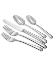 Infuse everyday or extraordinary meals with sleek style. This modern 18/10 stainless steel flatware collection from designer Monique Lhuillier features smooth, arched handles for comfort and timeless grace. Includes a gravy ladle, pierced tablespoon and pie server.