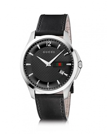 A diamante embossed face on a smooth leather strap lends Gucci's signature look to this versatile, timeless wristwatch.