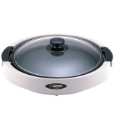 Go grill 'em! A large titanium ceramic nonstick surface cooks up and lets go of veggies, chicken, pancakes and more with ease and precision. A dual circular heating element spreads the temperature quickly and consistently, while the lid locks in that rich flavor & moisture you adore. Model EA-TAC35.