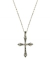 Statement-making style is the perfect way to show your faith. Vatican pendant features an intricate cross accented by glittering marcasite stones. Setting and chain crafted in silver tone mixed metal. Approximate length: 20 inches. Approximate drop: 1-1/4 inches.