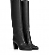 Add subtle luxe to your new-season look with these versatile textured leather boots from Sergio Rossi - Round toe, chunky stacked heel, knee-length, textured leather - Wear with skinny jeans, a mini-skirt, or leggings