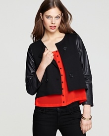 Supple leather sleeves toughen up this Patterson J. Kincaid jacket, cut in a stylishly cropped silhouette.