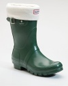 The shorter version of a classic favorite with front logo detail.Shaft, 7 Leg circumference, 14 Round toe Pull-on style Rubber sole Imported Please note: During manufacturing, a white wax is inserted into the mix to protect the rubber. This wax can give these boots a white, cloudy look called blooming. It does this to protect the rubber from drying out. 