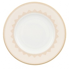 The Samarkand bone china collection by Villeroy & Boch combines stylish, exotic elements with timeless elegance. Precious golden bands and chains decorate this pure white bone china pattern. Warm ivory tones add a harmonious touch. Mix and match with the coordinating Mosaic-designed dinner or salad plate for a look that is truly your own.