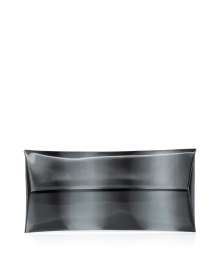 Finish your look on a futuristic note with Jil Sanders ultra unique iridescent envelope clutch - Flap with snap closures, flat silhouette, two front slit pockets - Pair with minimalist separates for a fashion-forward finish