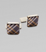 Set a new sartorial standard with polished links that feature the iconic check design. Brass/enamel½ x ½Imported