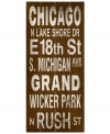 The Windy City is spelled out in all its glory on this vintage-style Chicago transit sign, featuring distressed birch wood and bold type in brown and white.