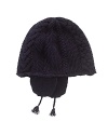 A mix of stitches gives handcrafted charm to a sweet earlap hat rendered in warm, breathable cotton.