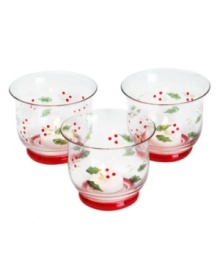 Etched and painted with a festive pattern of holly and berries, the Winterberry votive candle holders from Pfaltzgraff make a merry impression in any holiday home. (Clearance)