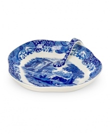 With a quaint country scene and the Imari Oriental border of Spode's Blue Italian dinnerware, this handled tray lends distinct old-world charm to traditional tables.