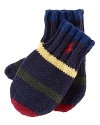 These essential mittens are updated with a striped pattern and embroidered pony.