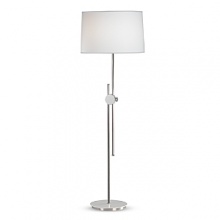 Polished nickel finish over metal with white accents. Hi-Lo switch. Ascot white fabric shade with top diffuser. Adjustable to a maximum height of 70.