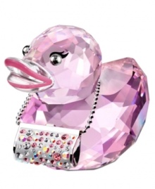 Fancy Felicia gets special billing in the Happy Ducks family as the most feminine and fashionable duck around. Pink feathers, a lipstick-lined beak and dazzling powder bag in crystal Pointiage put this Swarovksi figurine over the top.