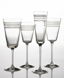 The Library Stripe iced beverage glass is a perfect example of what kate spade does best: Mixing classical design with modern touches. Alternating deep cut bands of frosted and clear crystal combine for a chic sensibility. Iced beverage glass shown far left.