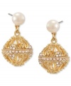 Golden glam. Carolee combines shimmering glass accents, golden designs and glass pearls to create a gorgeous drop earring style. Crafted in 12k gold-plated mixed metal. Approximate drop: 1 inch.