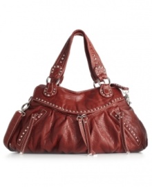 The softly pleated pebbled satchel takes on stitching and studs for extra style, from Red by Marc Ecko.