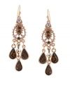 Make a dramatic entrance in these stunning chandelier earrings from 2028. With a multicolored array of sparkling crystals, they're set in copper tone mixed metal. Approximate drop: 2 inches.