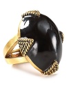 Bolder is better: T Tahari models statement style with cocktail ring, crafted of gold plated metal and accented by ropey detailing.