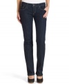 Straight leg style meets the time-honored dark wash on these five-pocket jeans from Levi's! For a look that's streamlined and classic, pair the denim with a pair of sleek heels!