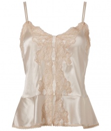 Luxurious camisole top in champagne silk satin - fine, really pleasant quality thanks to the stretch - feminine, slim double straps - elegant embroidery - top falls loose, but nevertheless figure enhancing - trendy peplum look - glam and sexy at the same time, a crazy lingerie basic for special occasions