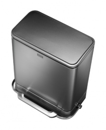 Maintain your kitchen's clean, modern lines with simplehuman's fingerprint-proof trash can. The rectangular shape fits unobtrusively in the corner, while advanced lidshox(tm) technology uses air suspension shocks to control the lid for a slow, quiet close. 10-year warranty.