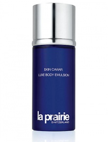 Skin Caviar Luxe Body Emulsion. A luxuriously rich body lotion formulated with caviar extract that drenches the body in an extravagant gift of moisture replacing weak, dull and dry skin with firmed, toned and illuminated skin. Contains La Prairie's exclusive cellular complex that helps stimulate the skin's natural repair process, moisturizing and energizing with nutrients that encourage optimal functioning. Discourages cellulite formation. 6.8 oz. 