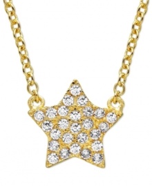 Catch a shooting star with help from CRISLU. This pendant necklace feature hand-cut cubic zirconia (1/3 ct. t.w.) hand-set on a star design. Nickel-free for sensitive skin. Set in 18k gold over sterling silver. Approximate length: 16 inches + 2-inch extender. Approximate drop: 1/4 inch.