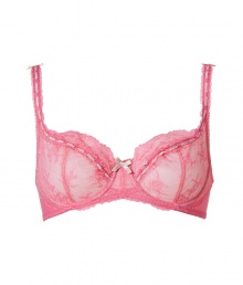 Stylish bra in fine, pink synthetic - Artistry model by designer and supermodel Elle MacPherson - Luxurious bra in a lace look - With 3/4 cups and slim, adjustable length outer straps - Unlined, with hook closure - Cute little bow - A fine satin band runs through the cups and straps - Best for wider necklines - Perfect, snug fit - Magically makes a dream d?collet? - Stylish, sexy, seductive - Fits under (almost) all outfits