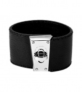 Add a tough-yet-chic accent to your look with this leather cuff from Marc by Marc Jacobs - Textured leather cuff with silver-tone turn-lock logo closure - Pair with an elevated jeans-and-tee ensemble or a casual cocktail look