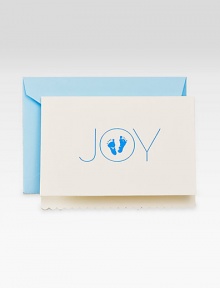 Announce the arrival of a beautiful bundle of joy with this adorable set of 10 scalloped-edge notecards.Sky-blue envelopes complement them perfectly. Set of 10 notecards3.8W X 5.2HMade in USA