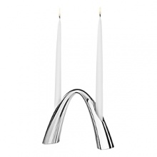 Gracefully arched stainless steel candle holder, use alone or combine with the larger size for a 4-arm centerpiece.