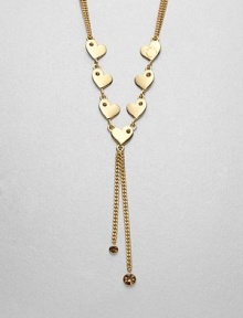 Wear your hearts on your neck with this sweet and sparkling style. Glass stoneGoldtone-plated brassLength, about 27.5Pendant size, about 3Spring ring closureImported 