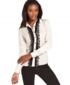 Lace trim elevates this GUESS blouse to elegant status -- pair it with tuxedo trousers for a chic look!