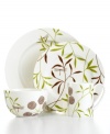 A thoroughly modern beauty, the Garden Glimmer place settings from Martha Stewart Collection balance smart and striking design with a stylized botanical pattern in ultra-sturdy porcelain.