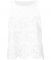 Stylish top in fine, pure white cotton - On-trend, decorative eyelet detail - Slim, sleeveless silhouette tapers at waist - Round neck and gently scalloped hem - Single button closure and key hole at back - Chic and ready for summer, seamlessly transitions from work to weekend - Wear solo or pair with a cardigan and shorts, cropped chinos or a skinny denim