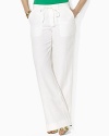 A chic wide-leg pant is updated for the season in breezy, washed linen.