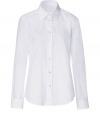 Classic blouse in fine white cotton - Stylish and simultaneously trendy thanks to the narrow-waisted silhouette - Arbitrator blouse cut with collar, long sleeves and button panel - Timeless basic that should be a part of every wardrobe - Combine with leather pants, pencil skirt or designer jeans to create many stylish looks