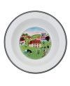 Villagers tend to land and laundry on this quaint Design Naif rim cereal bowl, featuring premium Villeroy & Boch porcelain.